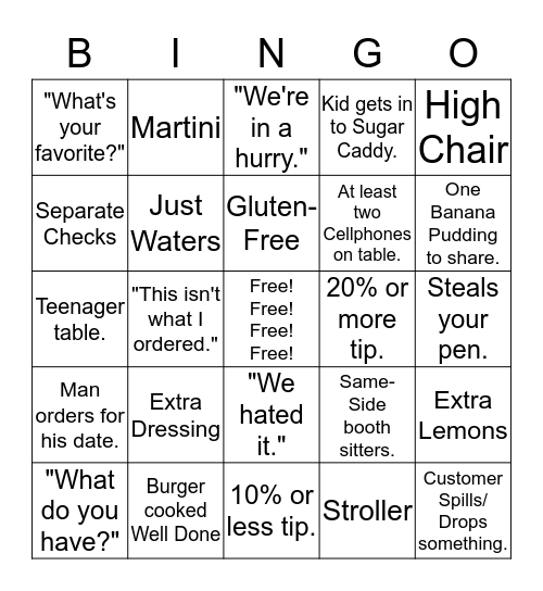 Saturday Night Bingo Card