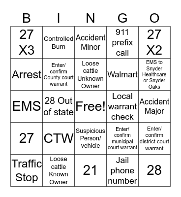 DISPATCH BINGO Card