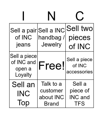 INC Bingo Card