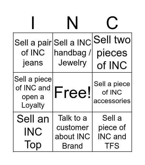 INC Bingo Card