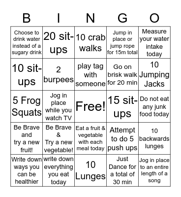 P.E. BINGO Card