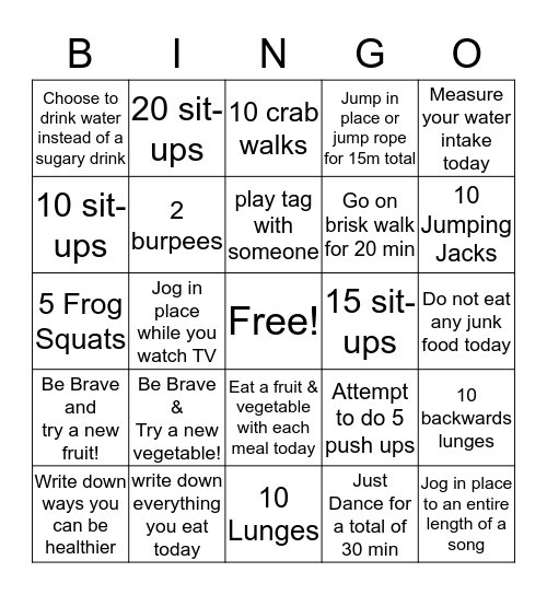 P.E. BINGO Card