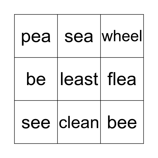 Long E Bingo Card