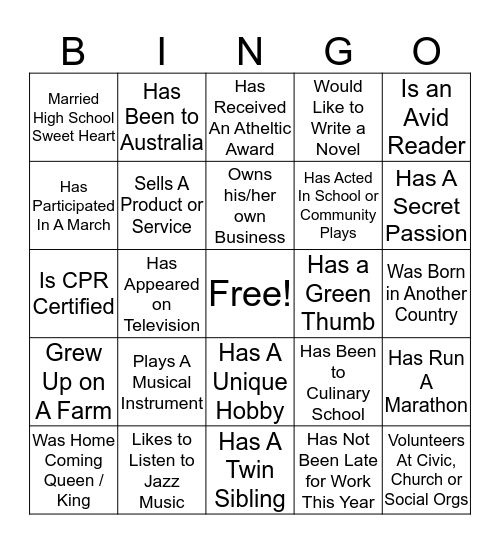 Know Your Neighbor Bingo Card