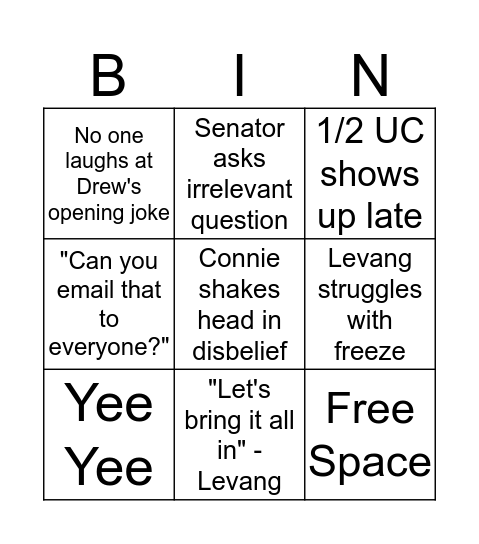 UC Senate Bingo Card