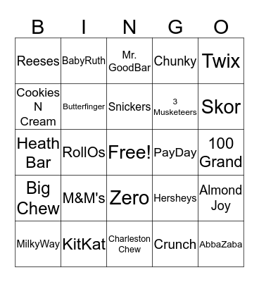 Candy Bingo Challenge Bingo Card