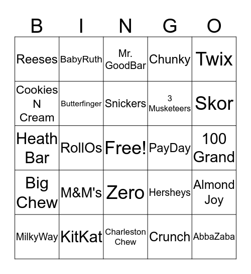 Candy Bingo Challenge Bingo Card