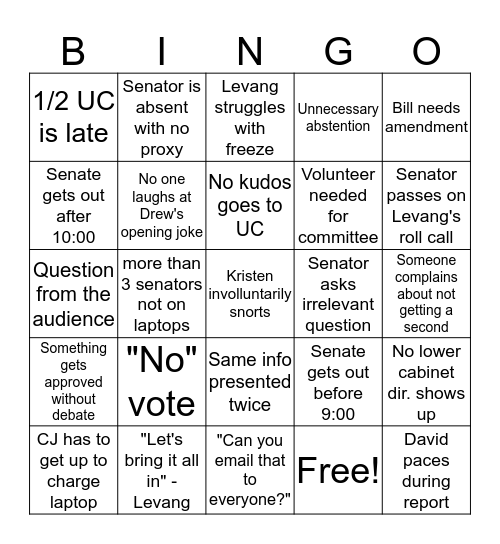 UC Senate Bingo Card