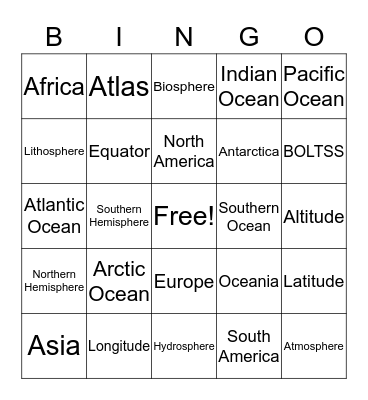 Geography Key Words Bingo Card