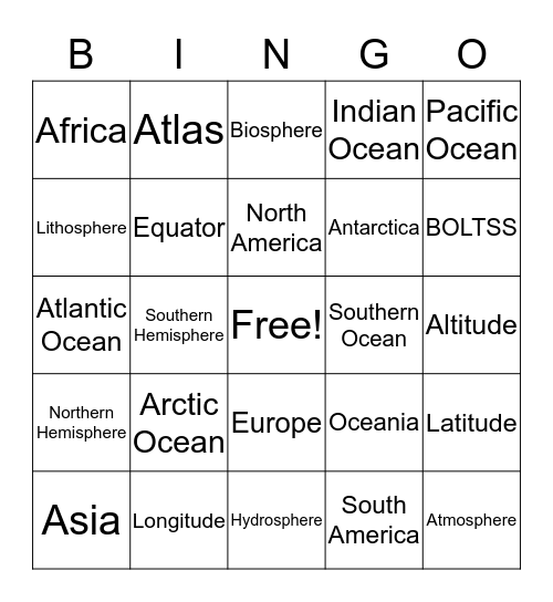 Geography Key Words Bingo Card