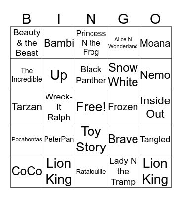 Disney Bingo Challenge Bingo Card