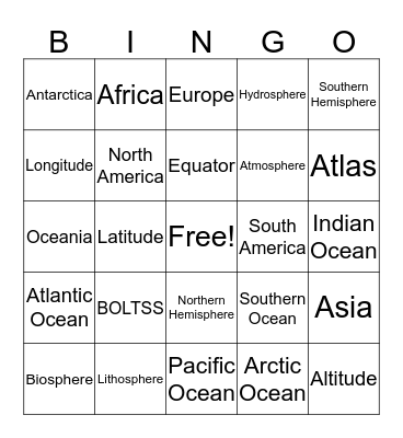 Geography Key Words Bingo Card