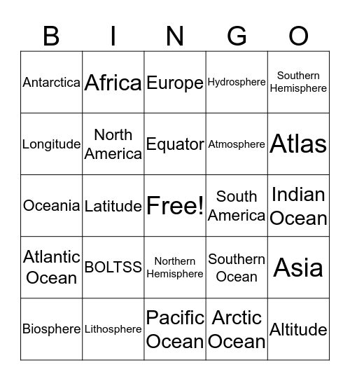 Geography Key Words Bingo Card