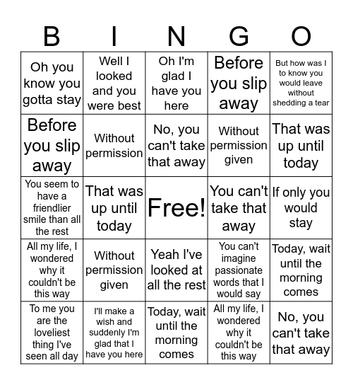 the loveliest thing Bingo Card