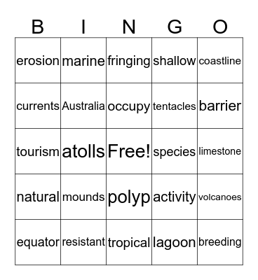 CORAL REEFS Bingo Card