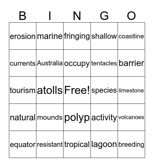 CORAL REEFS Bingo Card