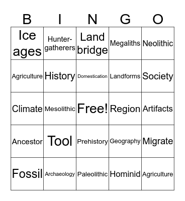 World History Unit One Bingo Card