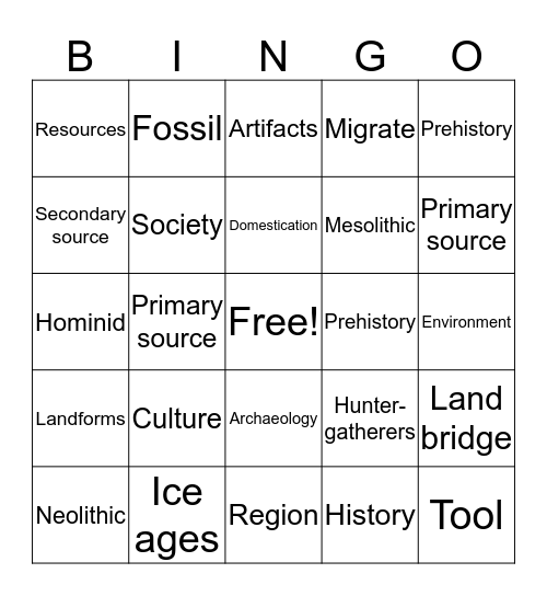 World History Unit One Bingo Card