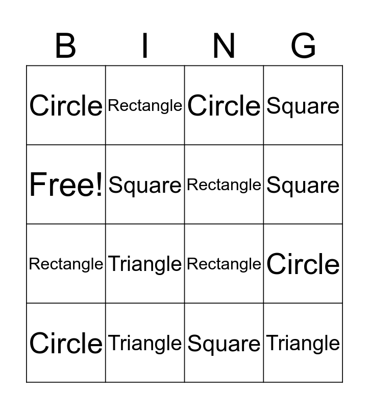Shapes Bingo Card