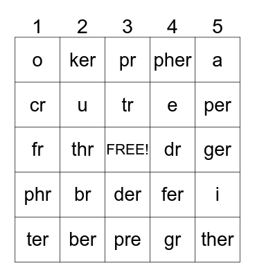 r-Blend / Short Vowel Bingo Card