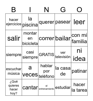 ¿Qué te gusta hacer? ch3sp1 Bingo Card