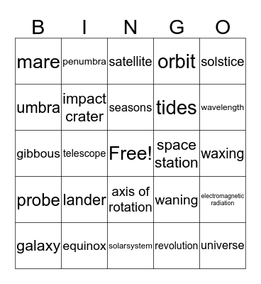 Space Chapter 1 and 2 Bingo Card