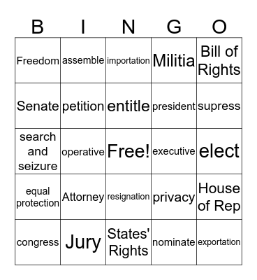 Constitution Bingo Card