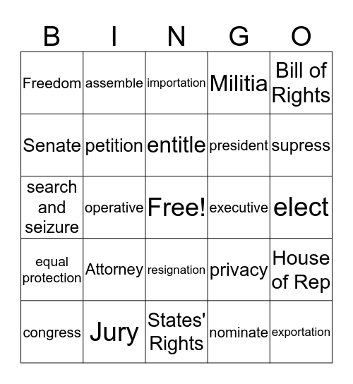 Constitution Bingo Card