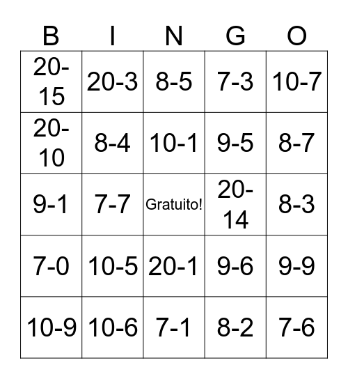 Bingo de Restas Bingo Card
