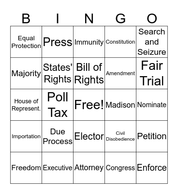 U.S. Constitution Bingo Card