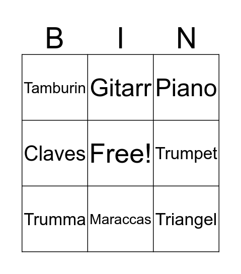 Instrument Bingo Card