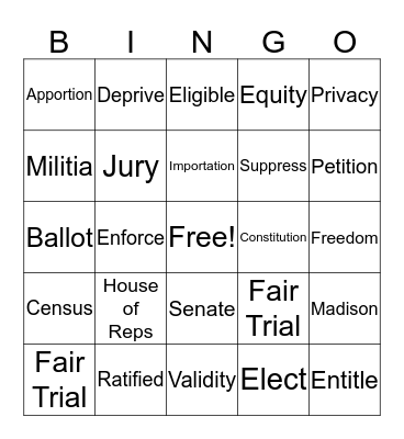 Constitution Day Bingo Card