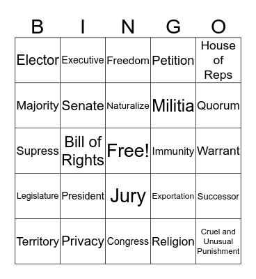 Constitution Day Bingo Card