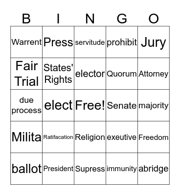 Constitution Bingo Card