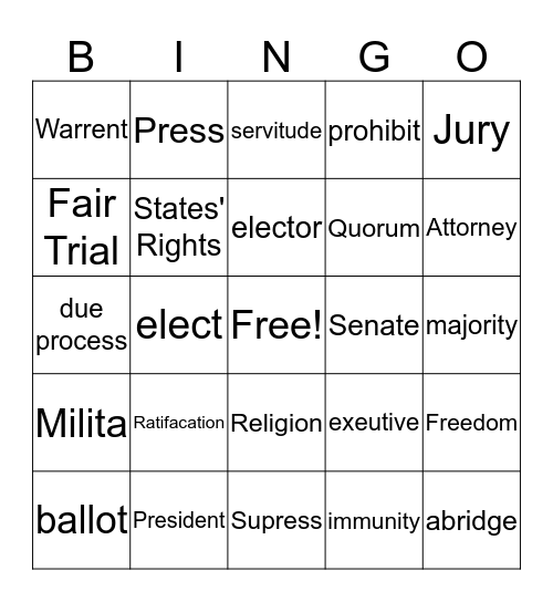 Constitution Bingo Card