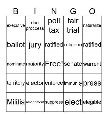 Constitution bingo Card