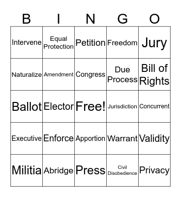 Constitution Day Bingo Card