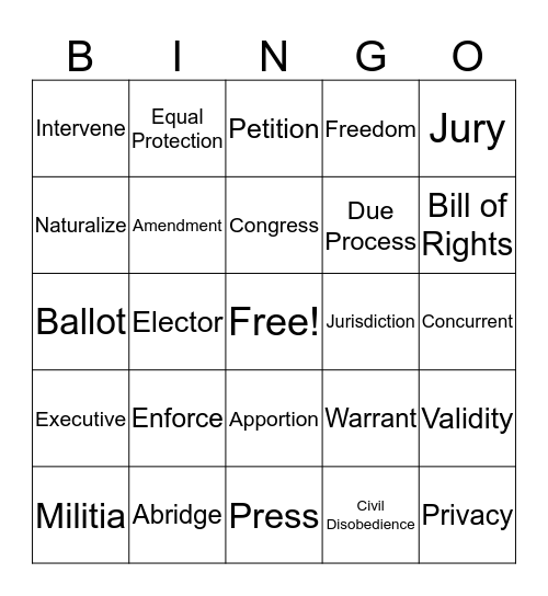 Constitution Day Bingo Card