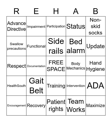 Rehab Bingo Card