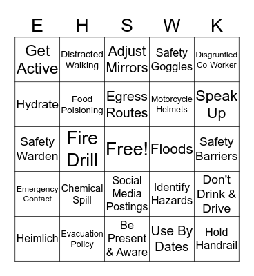 EHS WEEK BINGO Card