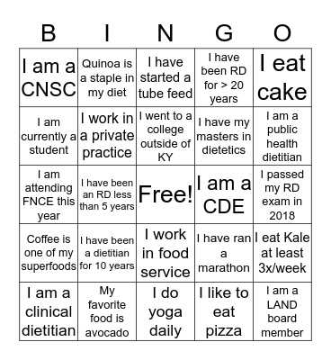 LAND Ice Breaker Bingo Card