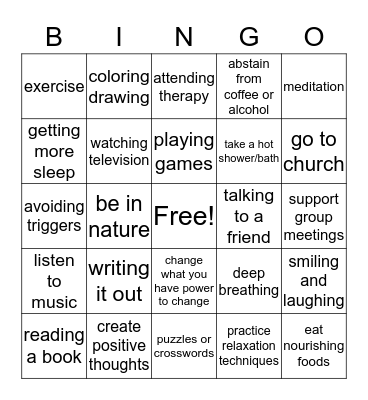 Coping Skills Bingo Card