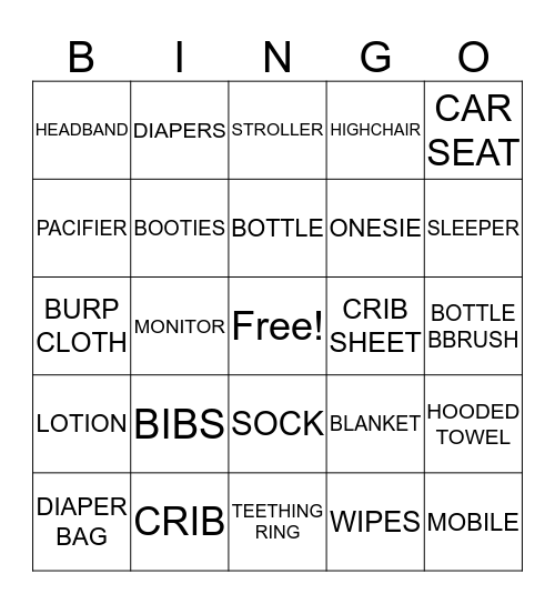 BABY BINGO Card