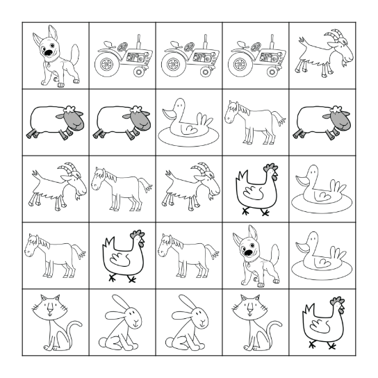 Farm Animals Bingo Card