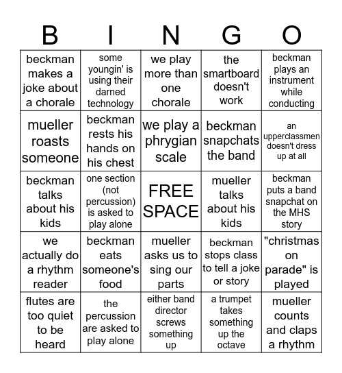 BAND BINGO Card