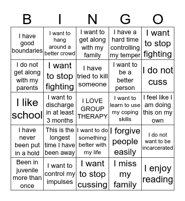 Life Experiences Bingo Card