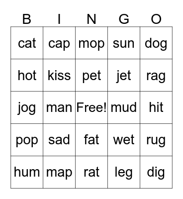 Find the Words! Bingo Card