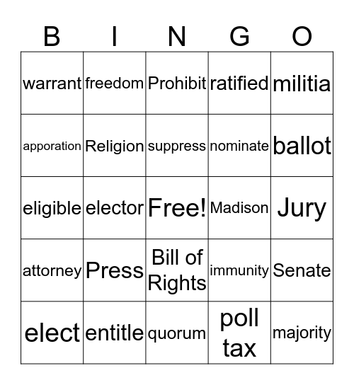 Constitution Bingo Card