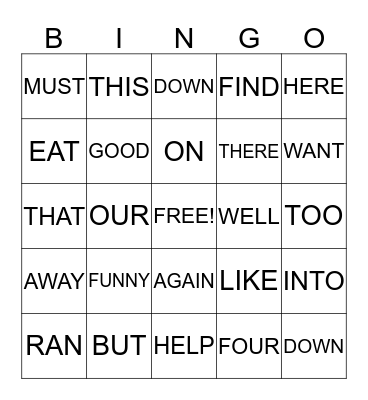 Dolch Bingo 1 Bingo Card