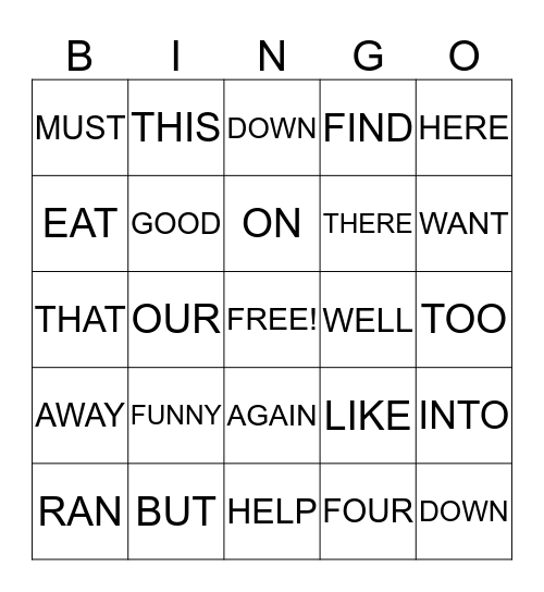 Dolch Bingo 1 Bingo Card